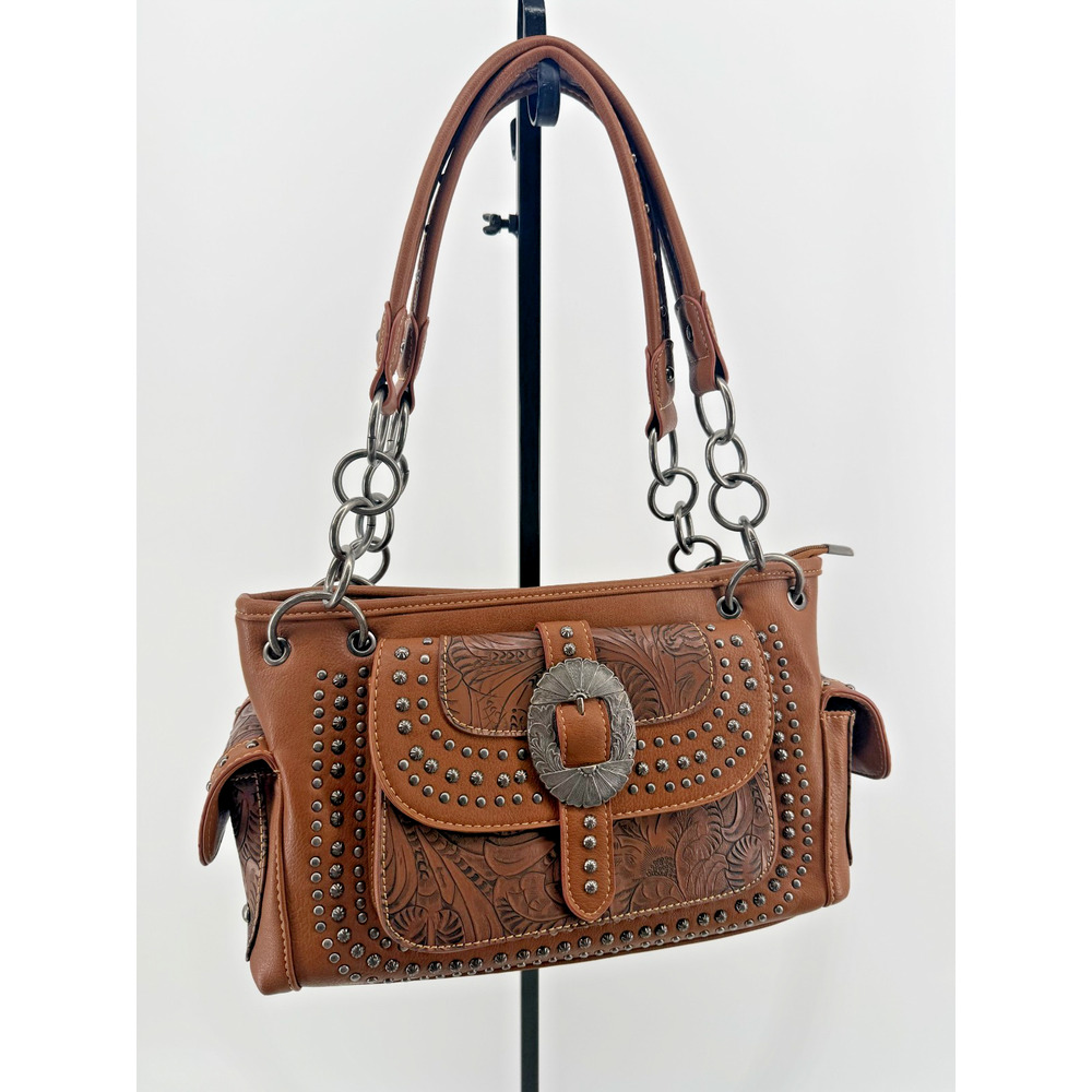American Bling Western Tooled Studded Leather Bag Boho Rodeo Coastal Cowgirl